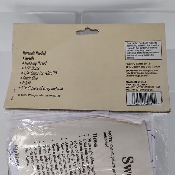 Vintage NOS '93 Just For Keeps Sew Adorable Clothes Pattern Sweet Dreams Maggie. - Picture 7 of 7